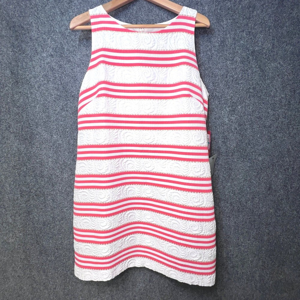 Vince Camuto Coral Pink White Striped Jacquard Shift Dress VC9M9448 Size 16 NWT